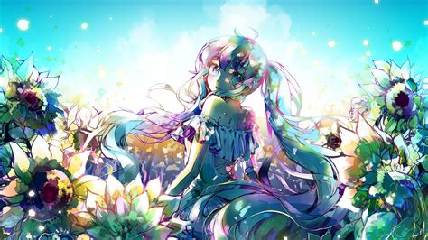 Wallpaper Hatsune Miku Leaves Garden Flowers Vocaloid Resolution