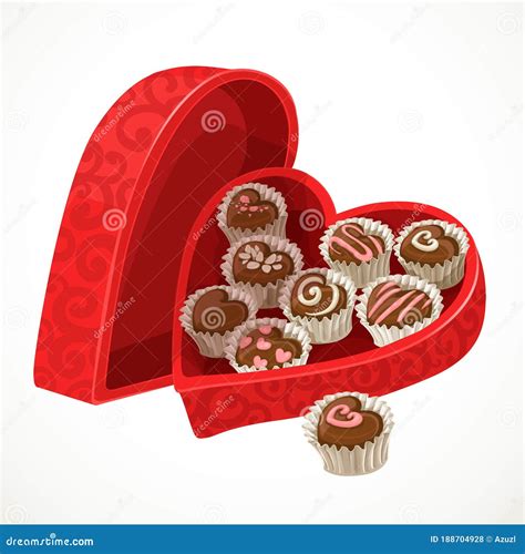 Red Box Of Chocolates In The Form Of Heart Stock Vector Illustration