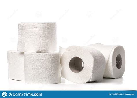 Roll Of Toilet Paper Set Isolated On White Background Stock Photo