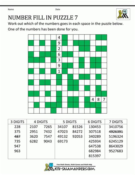 Number Fill In Puzzle Free Printable