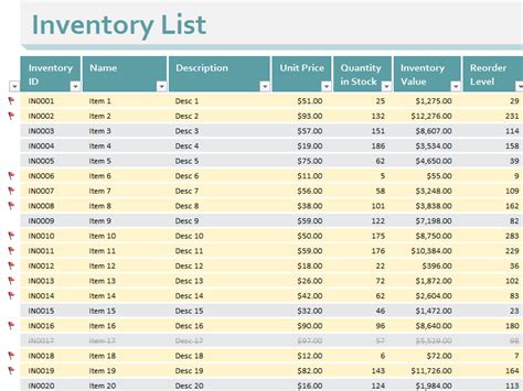 Shop Inventory Template