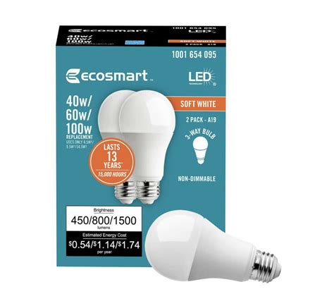 Ecosmart 4060100 Watt Equivalent A19 3 Way Led Light Bulb Soft White