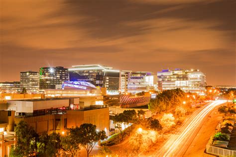 Sandton City Skyline Buildings At Night Stock Photo Download Image