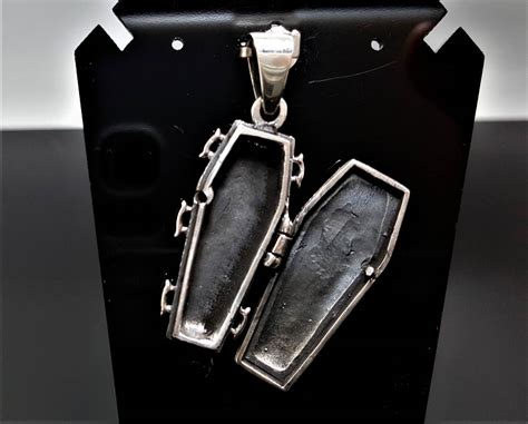 Sterling Silver 925 Coffin Pendant Locket Gothic Charm Rock Punk Goth