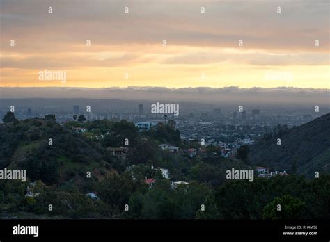 View Of Los Angeles From The Hollywood Hills At Sunset Stock Photo Alamy