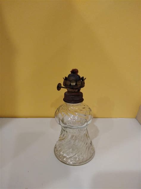 Small Antique Oil Lamp With Twisted Glass And Wick Primitive Etsy