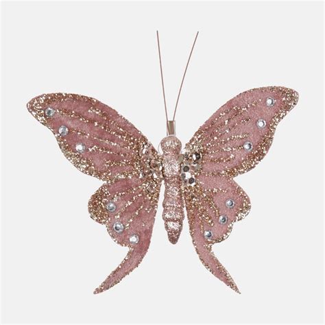 Pink Glitter Butterfly With Clip Christmas Tree Decoration