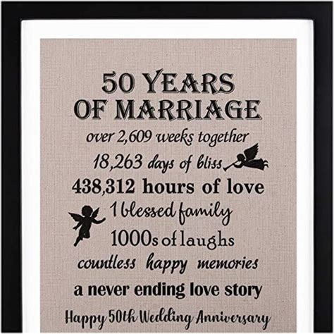 50 Years Of Marriage Burlap Print 11 W X 13 Hframe Included 50th
