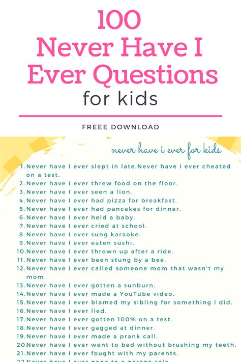 Never Have I Ever Questions Printable