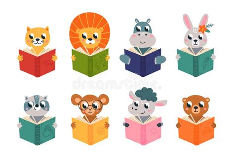 Cute Animals Reading Books Studying Animal Readers Characters Hold