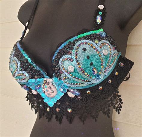 mermaid bra made to order blue mermaid rave bra shell bra etsy sujetadores joya ropa de