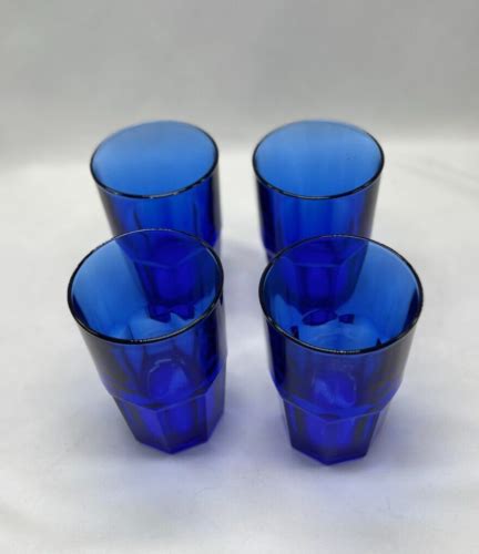 4 Vintage Libbey Crisa Cobalt Blue 8 Panel Drinking Glasses Tumblers Ebay