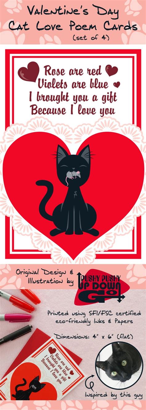 Funny Cat Love Poem Valentines Day Cards Set Of 4 Funny Cat Etsy