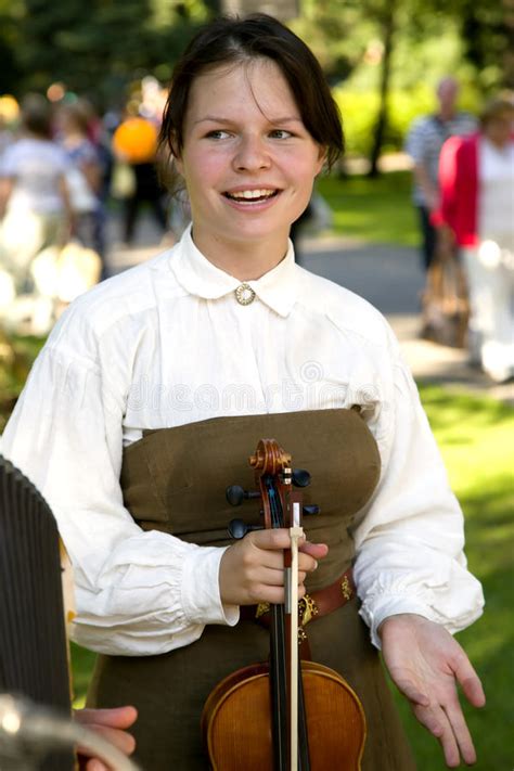 Smiling Girl With A Violin In Hands Editorial Photography Image Of