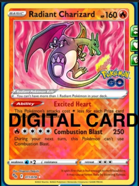 Radiant Charizard Pokemon Go Online Digital Card Pokemon Tcgo 011078 1000 Picclick