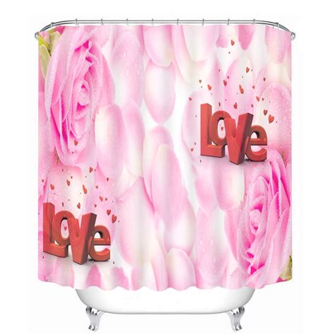 Bathroom Products Printed Polyester Bath Curtain Shower Curtain Rose And Love Curtains Shower