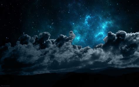 Landscape Night Space Clouds Mountain Silhouette Wallpapers Hd