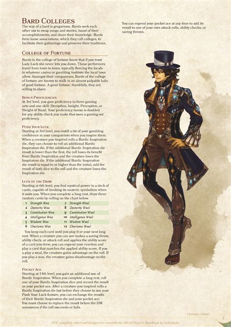 Dnd 5e Homebrew — Bard College Of Fortune And College Of Two Courts