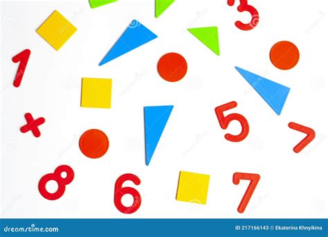 Math Geometric Shapes Of Different Colors And Numbers On A White