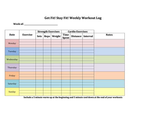 Free Workout Log Template Excel