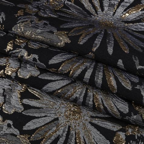 Trina Turk Gold Black And Charcoal Metallic Floral Crinkled Polyester