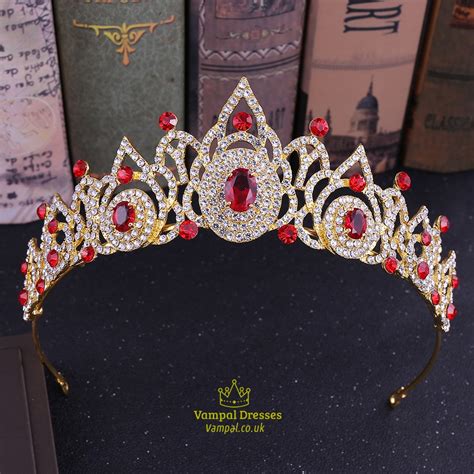 Red Elegant Zircon Rhinestone Princess Crown Bridal Tiara