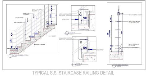 Typical Staircase Ss Railing Dwg Detail Plan N Design Staircase