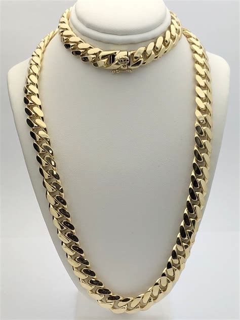 Mens 10k Yellow Gold Solid Heavy Miami Cuban Chain Necklace 22 104mm