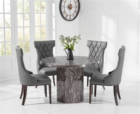 Dining table with chairs 44. Round grey marble dining table with 4 chairs - Homegenies