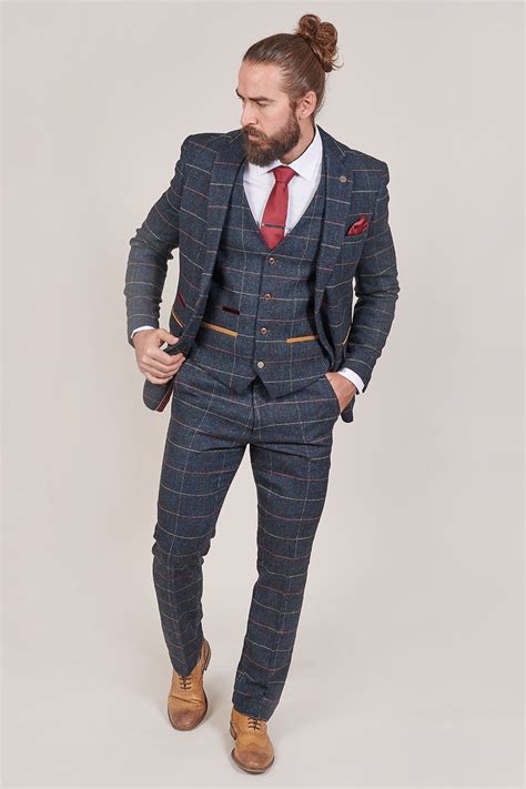 Marc Darcy Eton Navy Check Tweed Style 3 Piece Suit Tweed Wedding