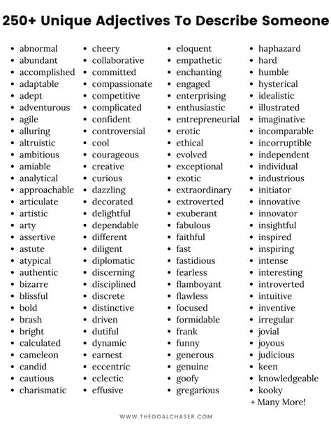 250 Unique Adjectives To Describe A Person The Goal Chaser