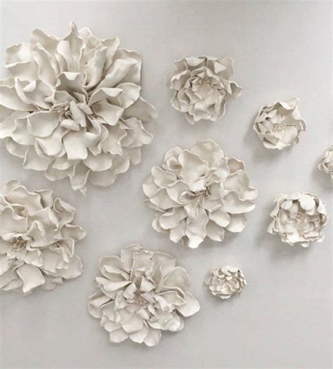 Porcelain Flower Wall Art Set Of 10 Ceramic Flowers Wall Flower