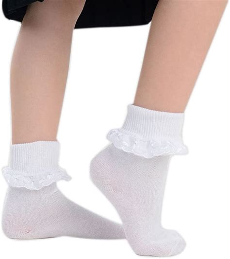 6 Pairs Of White Frilly Lace School Socks For Ladies And Girls 3 Styles Uk Clothing