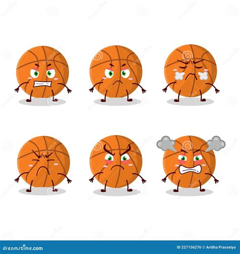 Basketball Cartoon Character With Various Angry Expressions Stock
