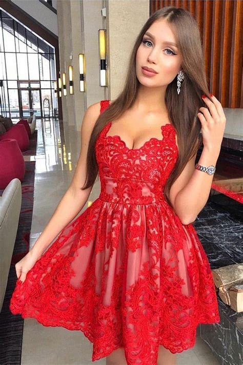 Vestido Curto Vermelho Red Lace Cocktail Dress Red Lace Prom Dress Mini Homecoming Dresses
