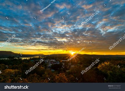 Beautiful Sunrise Over Mountain Cloudsunset Clouds Stock