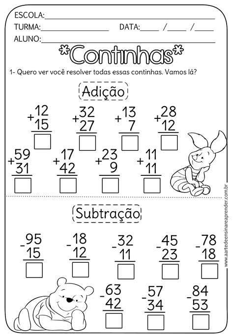 Atividades De Adição E Subtração Com Reserva