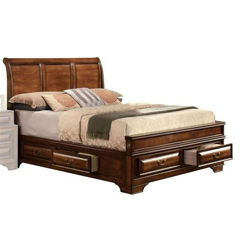 Traditional Style Queen Size Wooden Storage Bed With Six Drawers Cherry Brown