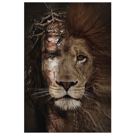 Lion Jesus God Face Christian Religious Canvas Framed Poster Etsy