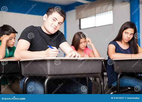 Happy Student Taking A Test Stock Image Image Of Fifteen Male 41815557