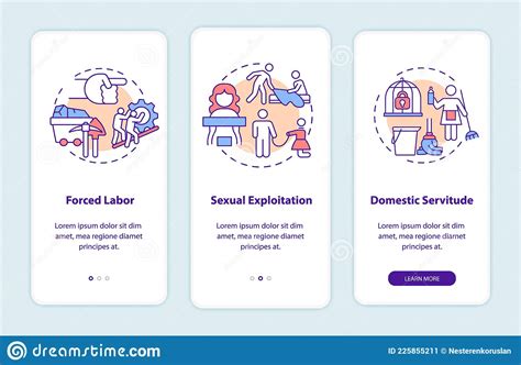 human trafficking types onboarding mobile app page screen stock illustration illustration of