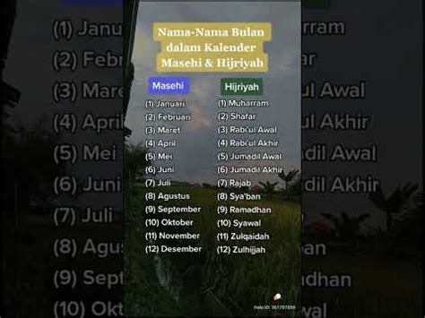 Nama Nama Bulan Dalam Kalender Islam Masehi Dan Hijriyah YouTube