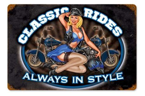 Retro Classic Rides Pin Up Girl Metal Sign 18 X 12 Inches