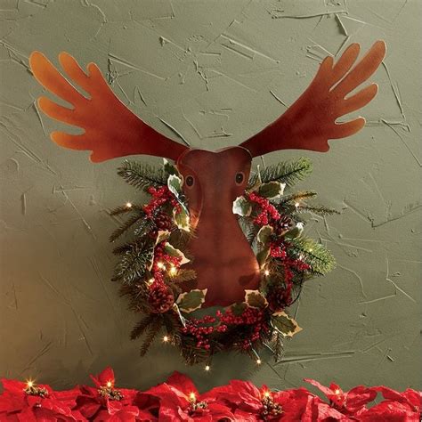 Lighted Moose Wreath Large Wreaths Cabin Christmas Xmas Ornaments