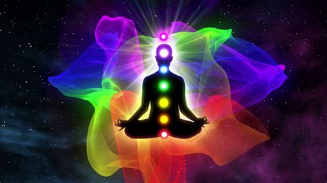 Seven Chakras Appearing Over A Person Gaining Enlightenment