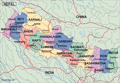 nepal political map eps illustrator map vector maps