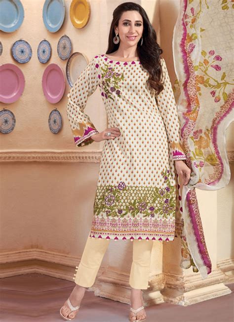 Karisma Kapoor Cream Color Pant Style Punjabi Suit