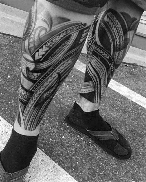 40 Polynesian Leg Tattoo Designs For Men Manly Tribal Ideas