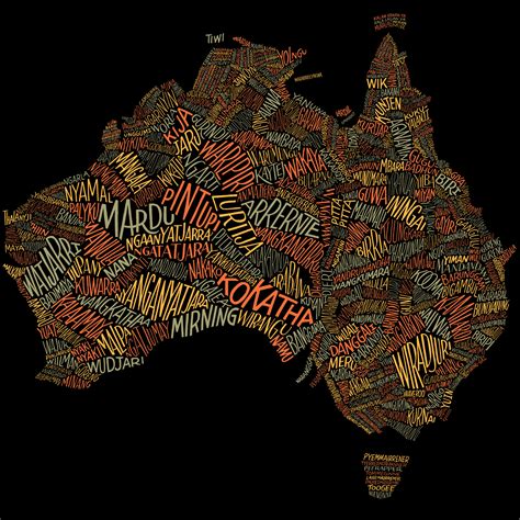Australian Geographic Custom Lettering For A Word Map Showing Over 380