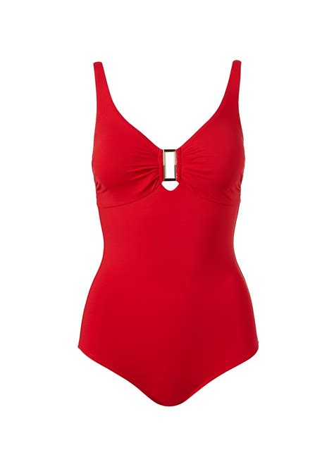 Melissa Odabash Tuscany Red Over The Shoulder Rectangle Trim Swimsuit